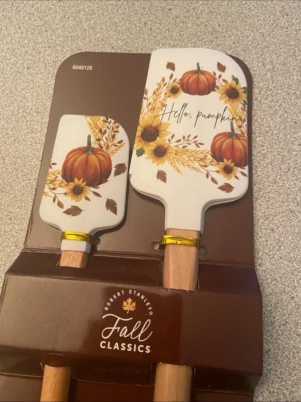 Fall Classics Pumpkin Sunflower Spatula Set - White & Wood